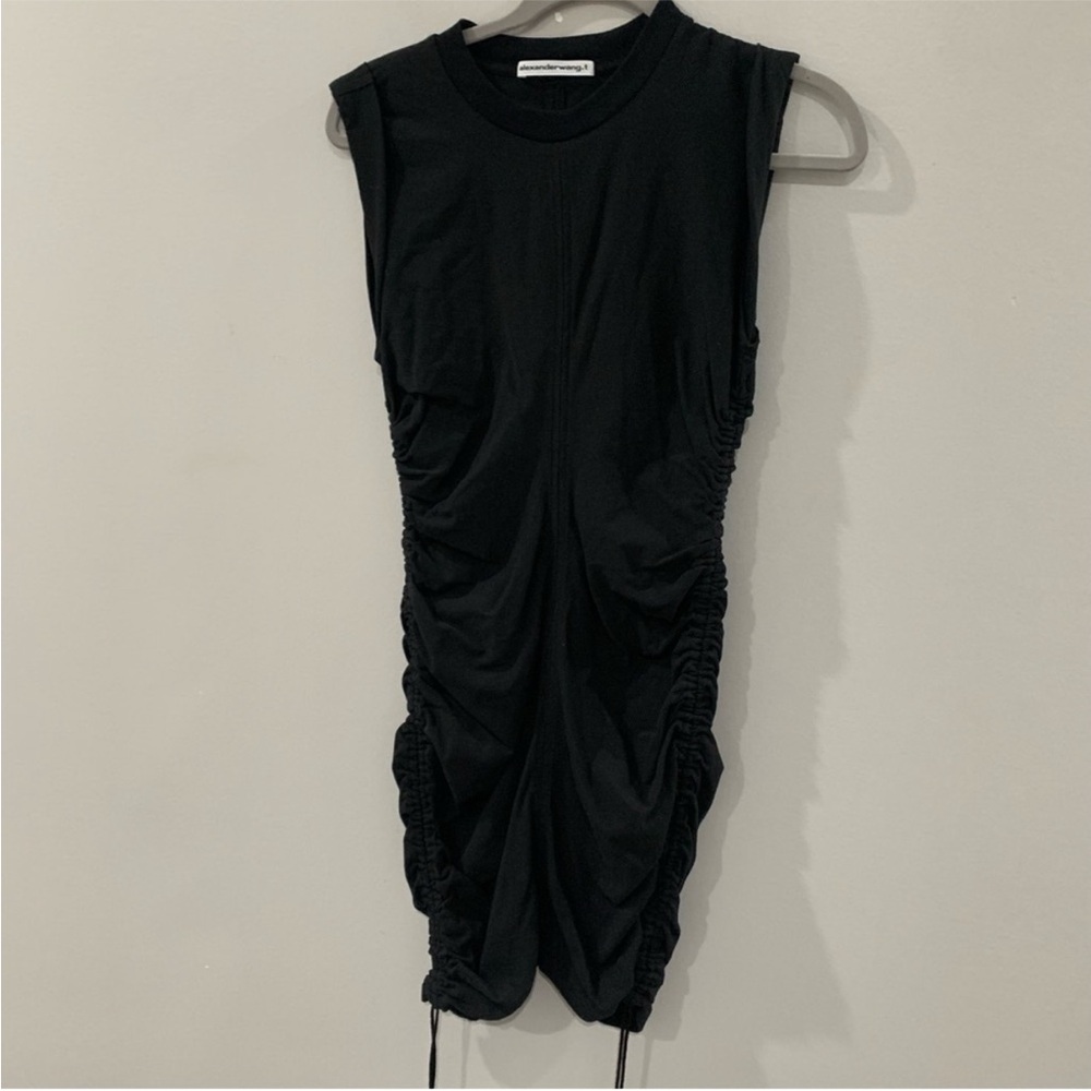 T by Alexander Wang Black Ruched Sleeveless Mini Dress - Picture 2 of 4